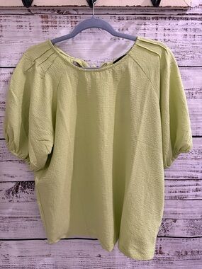 Textured Light Green Puff Sleeve Blouse